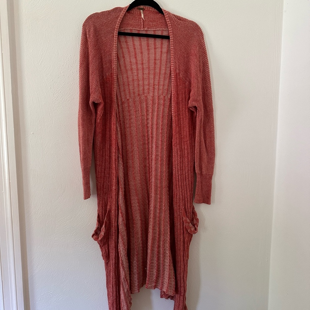 Free People Womens Red Button Up Long Cardigan Sweater Size Medium